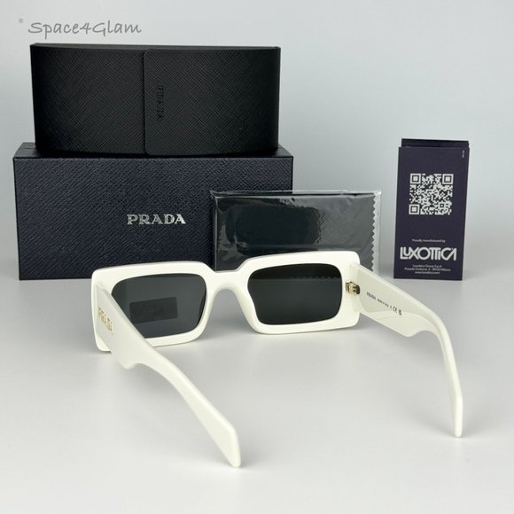 NEW Prada PR A07S 1425S0 Talc White Dark Grey Rectangle Unisex Sunglasses - Picture 7 of 9